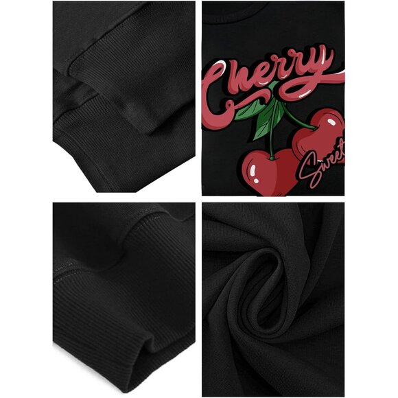 ⚡Women Black Cherry Imported Graphic Crewneck Long Sleeve Pullover Sweatshirt - Picture 5 of 5